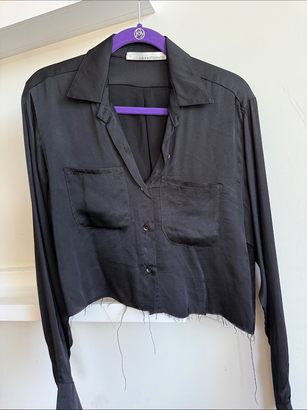 Cropped Black Silk Button-Down Shirt by Acne Studios